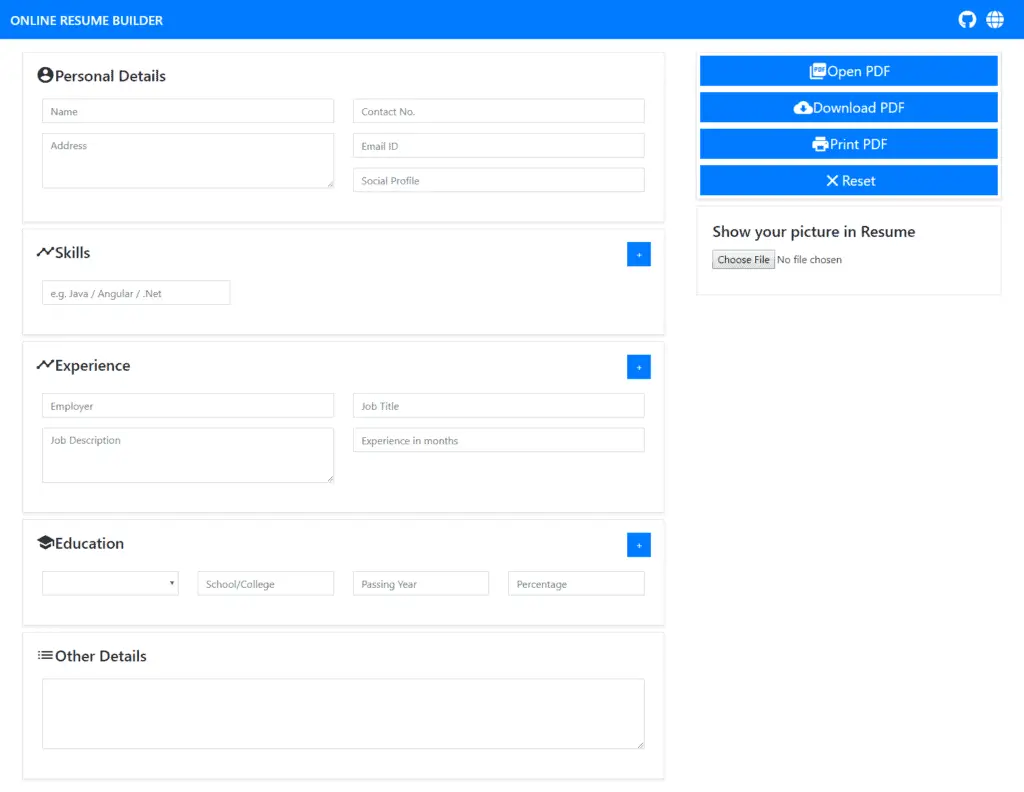 Online Resume Builder Form Design | Client side pdf generation using Angular and PDFMake