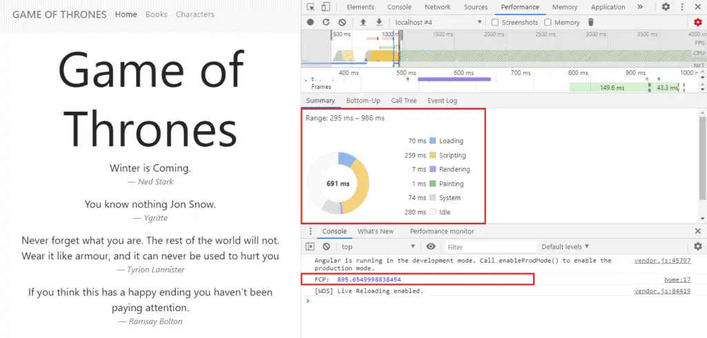 Application Performance Before Implementing SSR and Prerendering